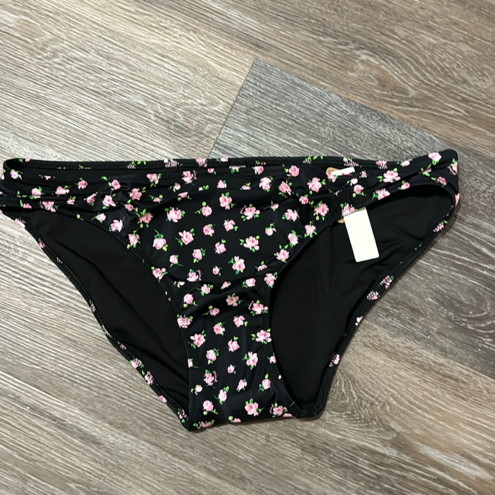 NWT Victorias Secret Pink black pink floral flowers swim bikini bottoms XL - Picture 1 of 7